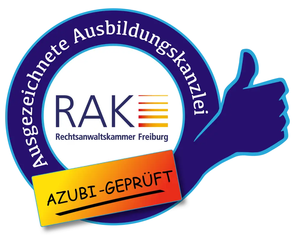 Zertifikat der Rechtsanwaltskammer Freiburg als ausgezeichnete Ausbildungskanzlei
