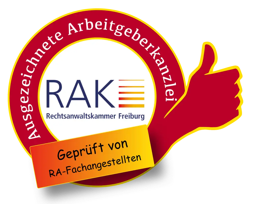 Zertifikat der Rechtsanwaltskammer Freiburg als ausgezeichnete Arbeitgeberkanzlei